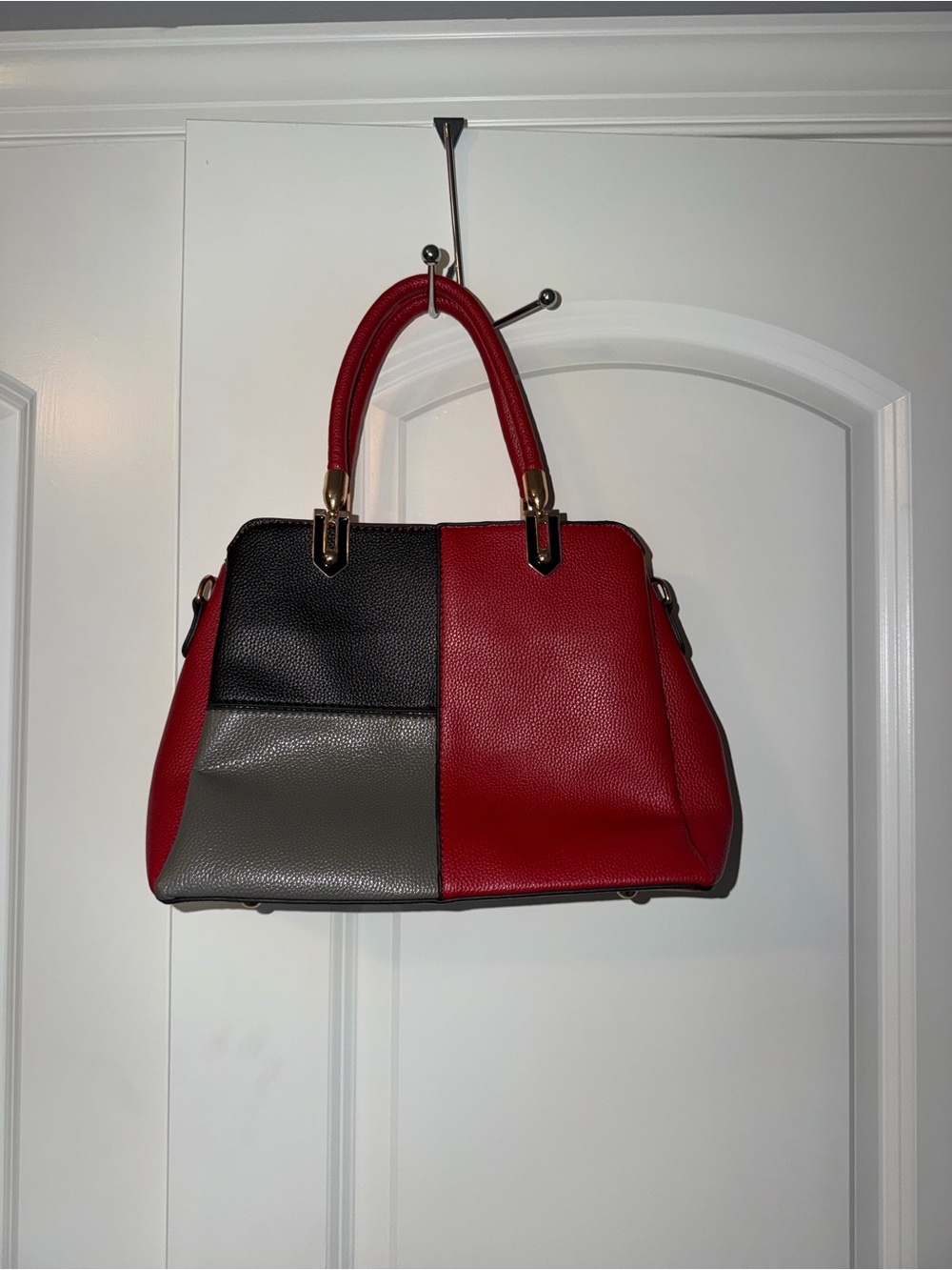 Source Unknown Red, Black & Gray Colorblock Satchel